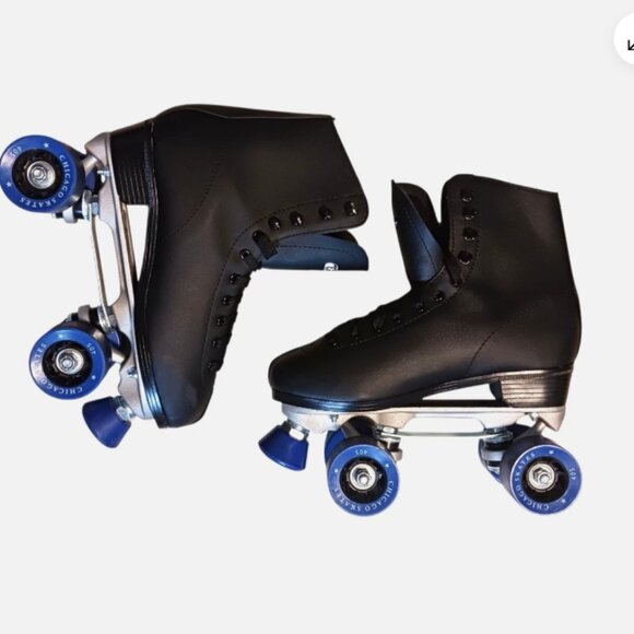 Roller Skates Mens Size 7 Chicago Leather Quad Lace-Up 405 Blue Wheels 8601K - Picture 10 of 13
